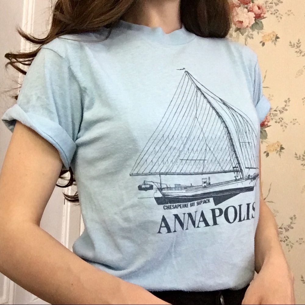 Vintage Sailboat Tee Annapolis - Baby Blue